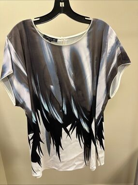 Lafayette 148 New York Black, White & Gray Abstract Feather-Strike Blouse